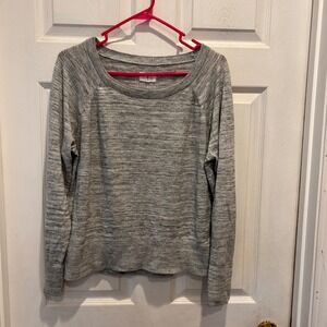 Lou & Grey Long Sleeve Marled Gray Knit Sweater Top‎ Women's Large Crew Neck